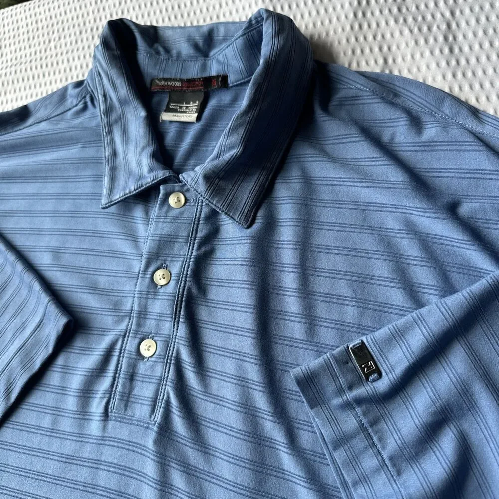 Nike Tiger Woods Shirt Mens L Blue Golf Polo Dri Fit Collared